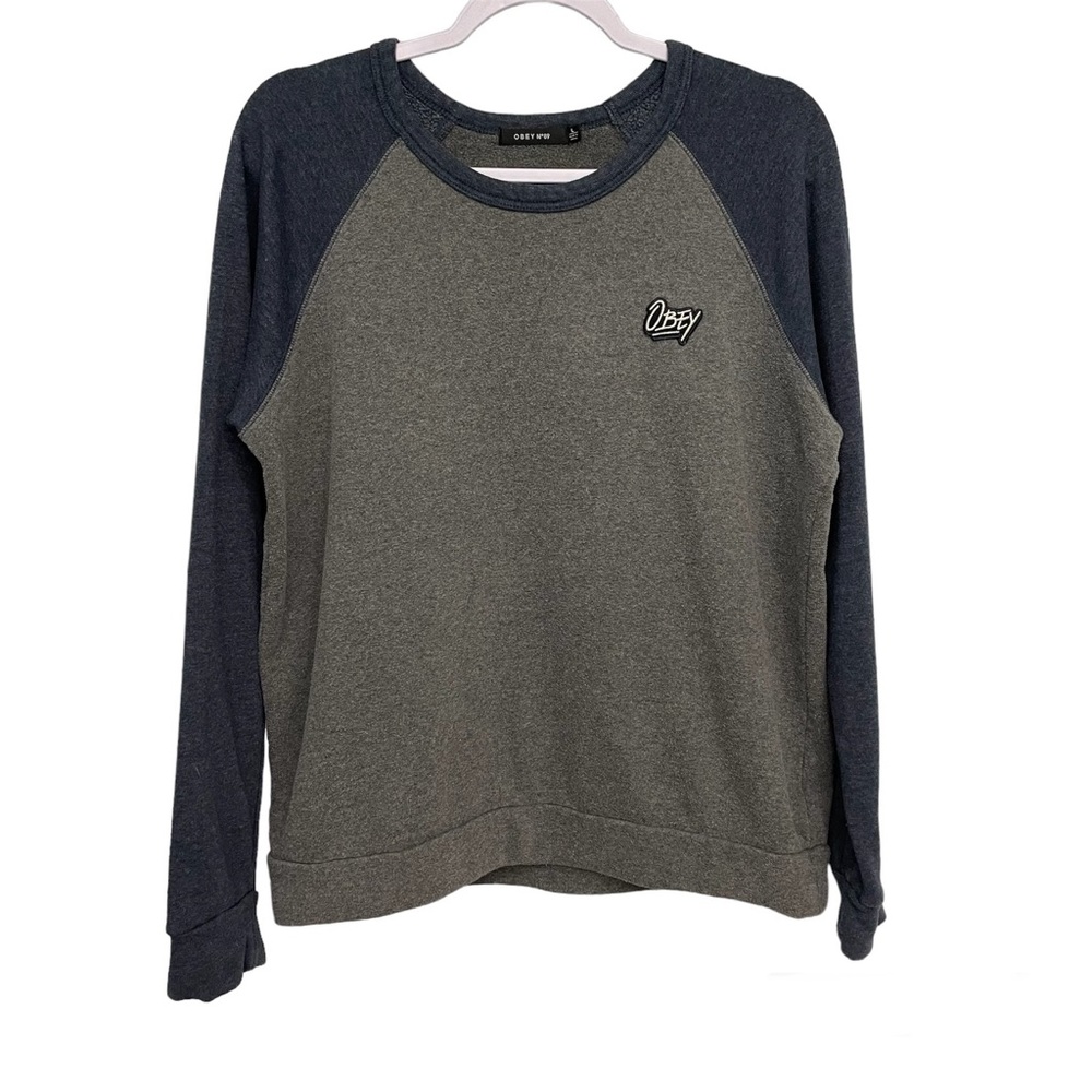 Obey Propaganda N 89* Navy & Blue Crewneck Sweatshirt W/ Patch Logo